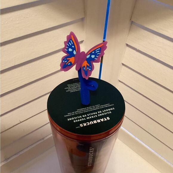 Starbucks 2024 Summer Silicone Butterfly Straw Topper Iridescent Cold Cup Venti - Picture 2 of 4